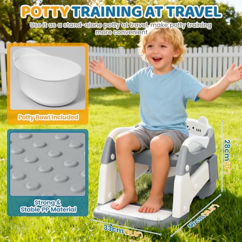 Toilettensitz Kinder mit Treppe, 2 in 1 Stabil Töpfchen für Kinder, Bär – Ansicht 3