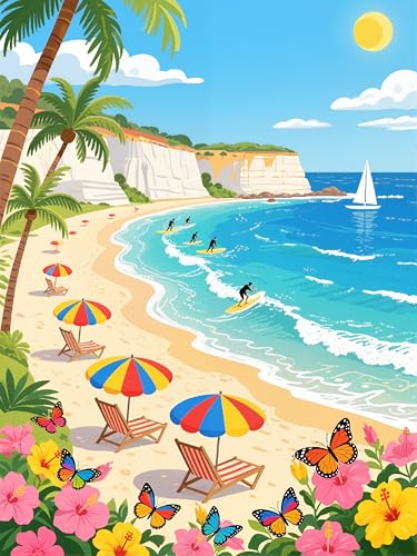Beach 1000 Piece Jigsaw Puzzle for Adults, Coast Surfing Scenery Puzzle, 27.55 x 19.68 inches Ocean Sailboat Jigsaw for Family Game Night Home Decor