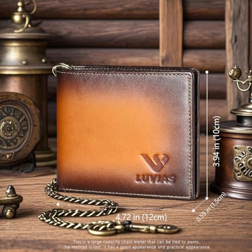 Mens Wallet with Chain RFID Blocking Genuine Leather Bifold Purse for Men with ID Window and Zip Coin Pocket.(Brown)4