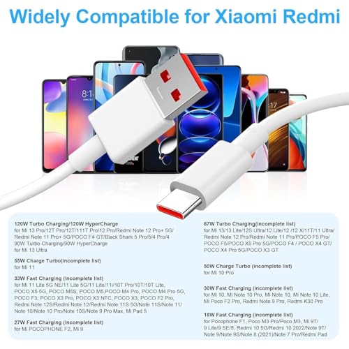 Image of MI-Original 120W HyperCharge Fast Charging Data Cable, Type-C USB Cable Compatible with Redmi Note 13 Pro /12 Pro /11 Pro 5G /11S /10 Pro Max, Poco X5 /X4 Pro /X3 Pro, Mi 14 /11