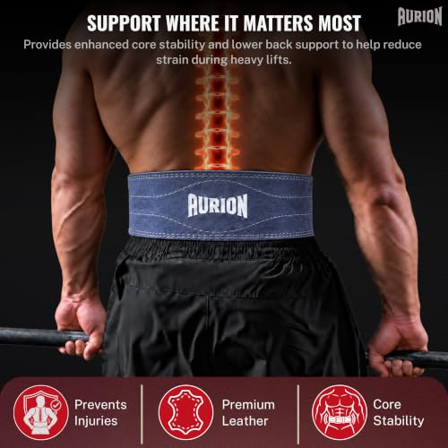 Image of Aurion 6mm Suede Gym Belt for Weight Lifting & Powerlifting | 4-Inch Wide Deadlift, Squat & Heavy Lifting Belt for Men & Women | L-XL (36″-46″) Blue Grey