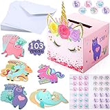 Valentine’s Boxes for Kids Unicorn Valentines Cards with Envelopes and Unicorn Stickers for...