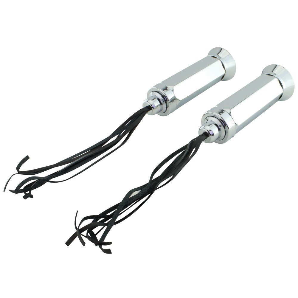 Fenix Cycles Deluxe Bike Grips with Leather Streamers, Various Styles (Chrome)