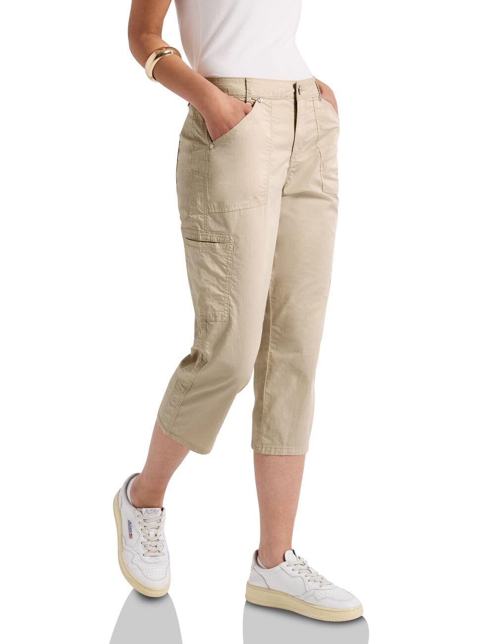 Street One Damen 3/4 Satin Hose mit Taschen – Barley Beige, Größe 44