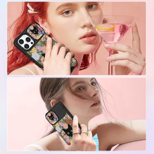 Image of Funermei for iPhone 16 Pro Case - Women Girls Cute Phone Cover Girly Pretty Aesthetic Black Cat Floral Flower Unique Design with Camera Cover Funda for Apple for iPhone 16 Pro