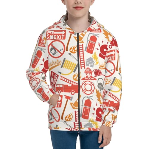 Firefighter Icons Kid Hoodies Boys Zip Up Sweatshirts Girls Pullover with Pocket3