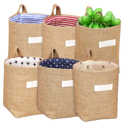 ABOOFAN 6Pcs Cotton Linen Wall Hanging Storage Bags Back Door Organizer for Items Space Saving Design with Rustic Style for Bedroom Bathroom Kitchen and Dormitory