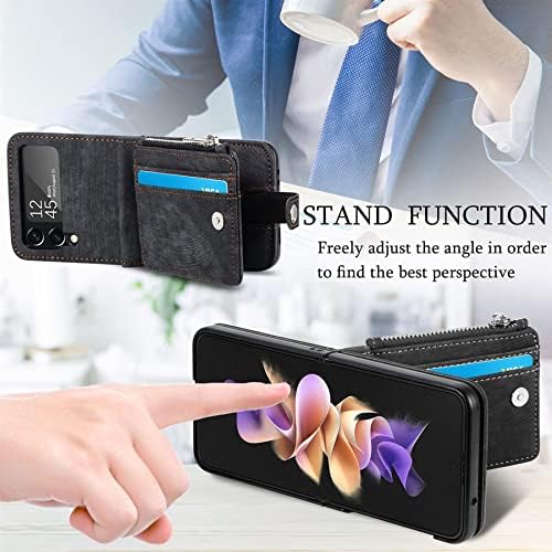ZCDAYE Wallet Case for Samsung Galaxy Z Flip 4 Case,Samsung Z Flip 4 5G (2022) Case, Z Flip 4 Leather Case with Removable Card Holder - Black