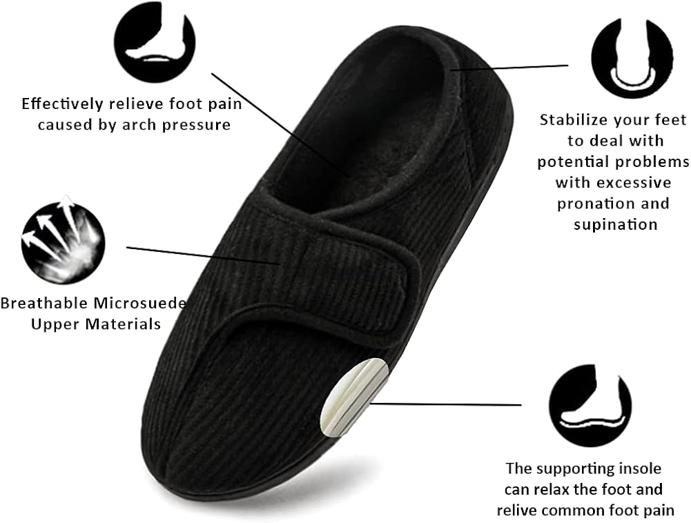 Miniatura 3 de Pantuflas para diabéticos de espuma viscoelástica para hombre ajustable artritis edema pies hinchados zapatos anchos cómodos suaves antideslizantes