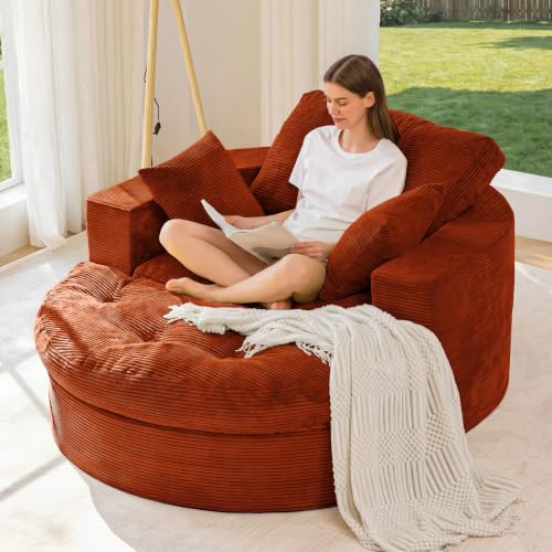 Image of MAXYOYO Oversized Round Chaise Lounge Sofa, Boneless Chair with Ottoman