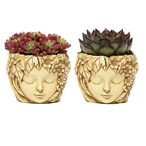 Yanmilia Kleiner Kopf Pflanzgefäß 2 Stück Gesicht Blumentopf Dekorative Mädchen Kopf Pflanzgefäß Indoor Outdoor Mädchen Gesicht Pflanztopf Behälter (Beige) Cover