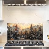 fzxwyishu Tree of Life,Tempered Glass Backsplash For Kitchen Behind Stove,Easy to Clean Kitchen Sink Cover Splash Guard, Home Kitchen Décor (brown, 30'x14'(76.2x35.56cm))