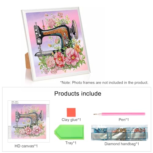 Image of Diamond Art Painting Kits for Adults, 5D Special Shape Diamond Art Kits for Beginners, Crystal Rhinestones Diamond Art Painting for Home Wall Decoration Gift 12x12inch, Old Flower Sewing Machine