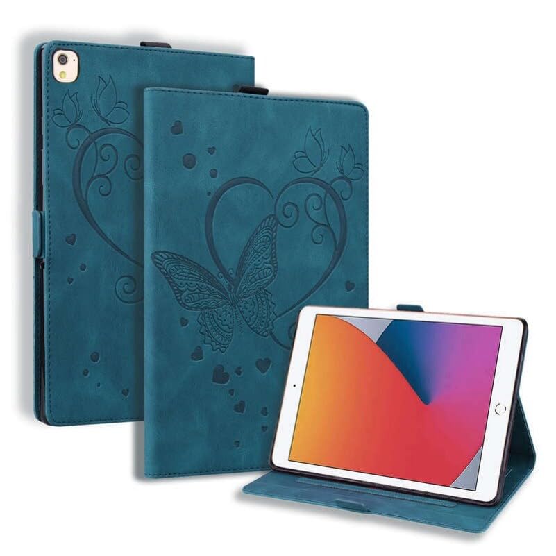 Étui iPad Pro 10.5 bleu en cuir avec support et motif papillon