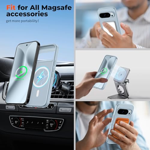 Image of SUPFINE Magnetic for Google Pixel 10 Pro XL Case with Screen Protector, (Built-in Magnets) ((Military Grade Drop Protection) Slim Translucent Shockproof Phone Case,Sliver Blue