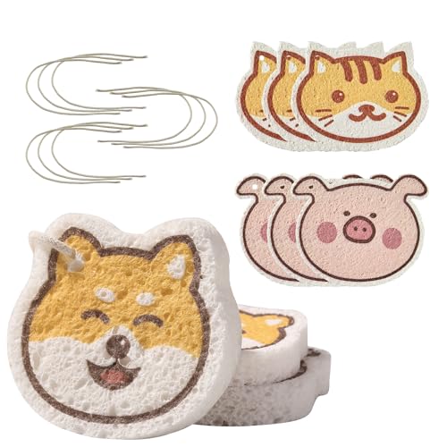 Image of JOYMOOP Cartoon Kitchen Sponge, Cellulose Sponges for Cleaning, Non-Scratch Sponges for Dishes, Reusable Sponge for Household Cleaning - 9 Pcs Mixed Pattern (Kitten, Doggy and Piggy)