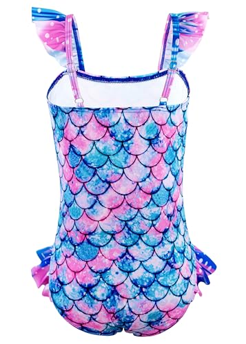 Image of DAXIANG Girls One Piece Ruffle Strap Swimsuit Quick Dry Mermaid Swimwear Beach Sport Bathing Suit for Toddler Kids 4-11 Years