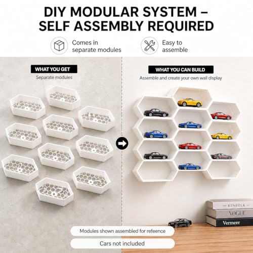 Image of Modular 1:64 Scale Die cast Cars Display | Premium Wall Display | Mini Car Showcase for Collectors | Compatible with HOT Wheels, Matchbox, Mini GT (Without Toys) | White (Pack of 10)