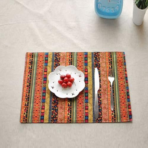 Set de table ethnique chic en coton et lin orange de haute qualité 4PCS - 2