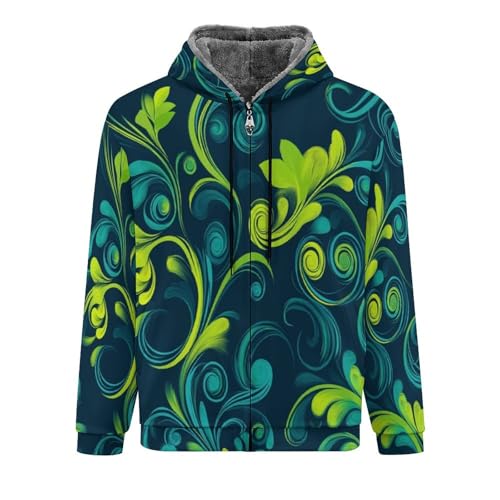Sweat à capuche en polaire homme sweat-shirt fleurs vertes veste doublée manteau thermique