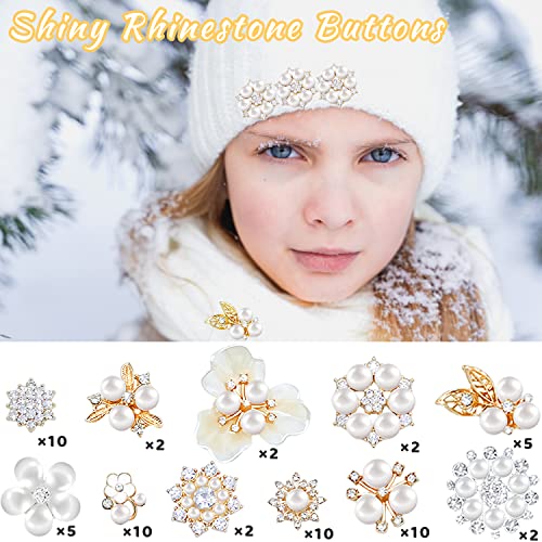 60 Pieces Rhinestone Buttons,Faux Pearl Embellishments Buttons,Flat Back Flower Rhinestone Buttons For Crafts,Jewelry Making,Diy Wedding Decorations,Clothes Bags Shoes Supplies #TOP2