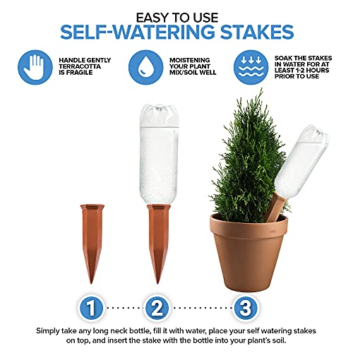 Modern Innovations Ceramic Terracotta Self Watering Spikes (8 Pack) Vacation Automatic Plant Waterer Devices, Indoor/Outdoor Planter Insert, Terra-Cotta Stakes For Potted Plants, Auto-Water System #TOP3