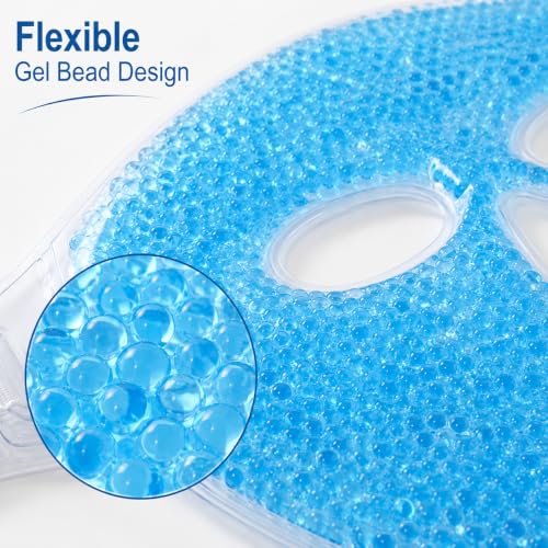 Image of Reusable Gel Bead Face Mask for Cooling & Relaxation, Full Face Cover with Adjustable Strap, Soothing Self Care Mask for Home Spa, Unisex