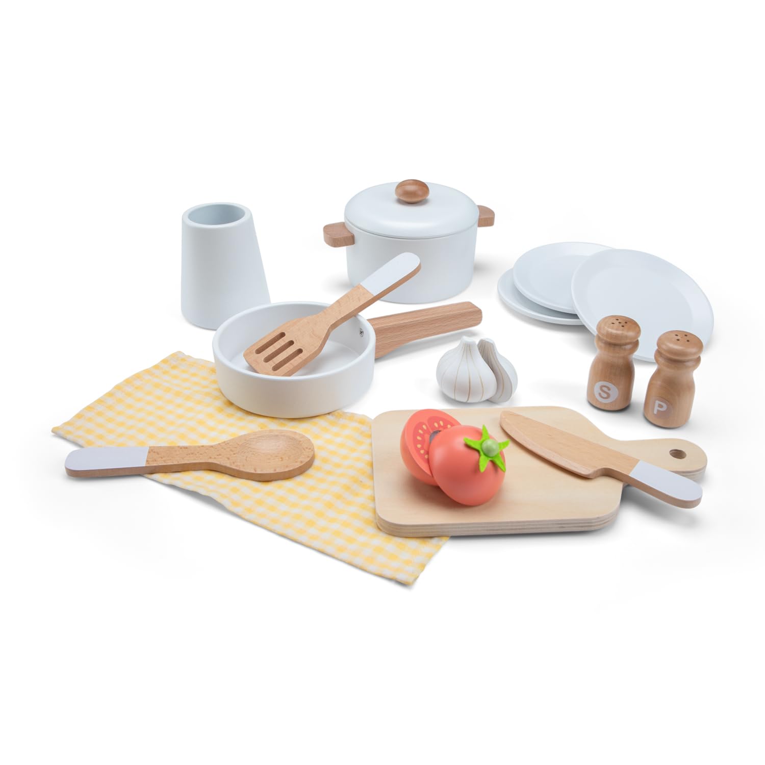 Woet® Cuisine Jouet Beige en Bois pour Enfants - avec Four, Évier et Accessoires - Set de Cuisine d’Imitation - À Partir de 3 Ans (Beige)