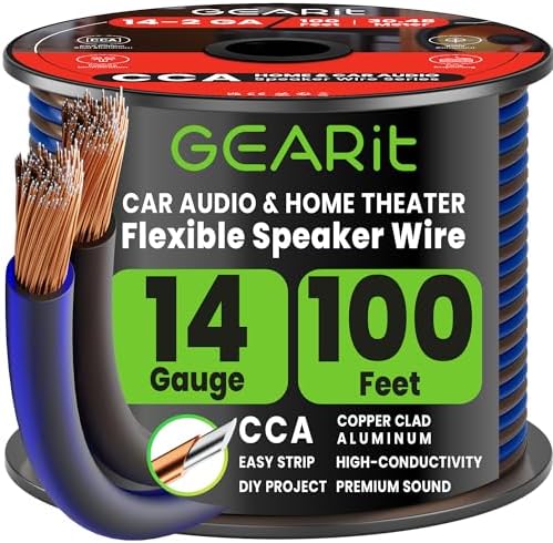 GEARit 14 Gauge Speaker Wire 100FT,14/2 Speaker Cable for Home & Car Audio