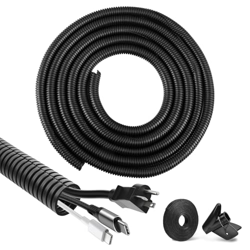 Flexible Cable Conduit Split Corrugated Loom Tubing Black Plastic Wire Protector Sleeve Outdoor Underground Cable Ducting for Car Garden Electrical Wire (13mm×3m)