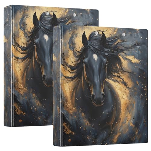 Image of 3 Ring Binder Horse Black Pattern a 1.5 inch Binders Three Ring Binders with Clipboard Fit 8.5'' x 11'' Paper 3 Interior PVC Clear Pockets for Office Supplies