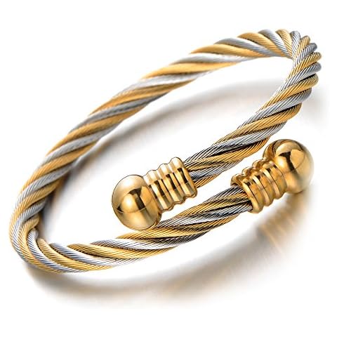 COOLSTEELANDBEYOND Adjustable Twisted Cable Cuff Bracelet Cover