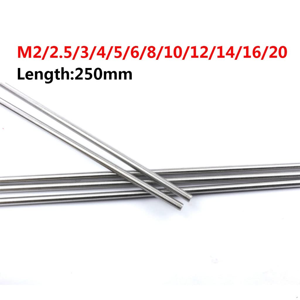 Leitspindel mit Messingmutter M2 3 4 5 6 8 10 12 14 16 18 20 Edelstahl-Vollgewindestange, 250 mm lange Schraubstange, kopfloser Bolzen, Vollgewindebolzen, DIY-Metallbearbeitung(M10 x250)