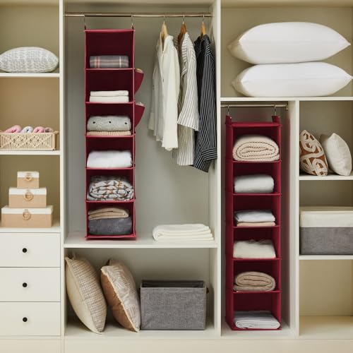 Image of YOUDENOVA Hanging Closet Organizer and Storage, 6-Shelf, Dark Red