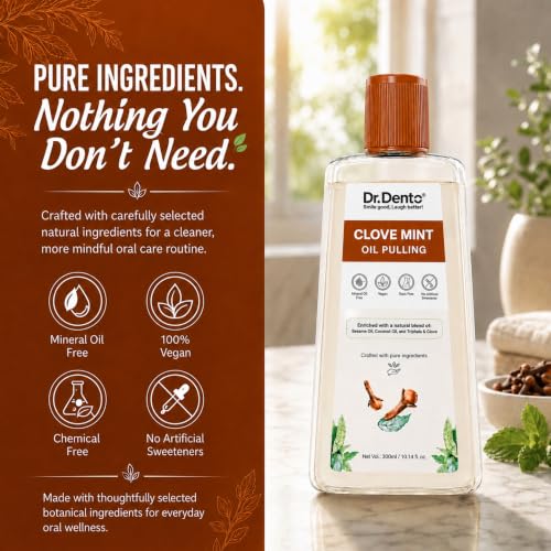 Image of Dr.Dento Clove Mint Oil Pulling | Ayurvedic Kavala (Gargling) Gandusha (Oil Holding) Oral Detox | Sesame, Coconut & Clove Oil Blend | Alcohol-Free & Vegan | Fresh Breath & Healthy Gums (300ml)