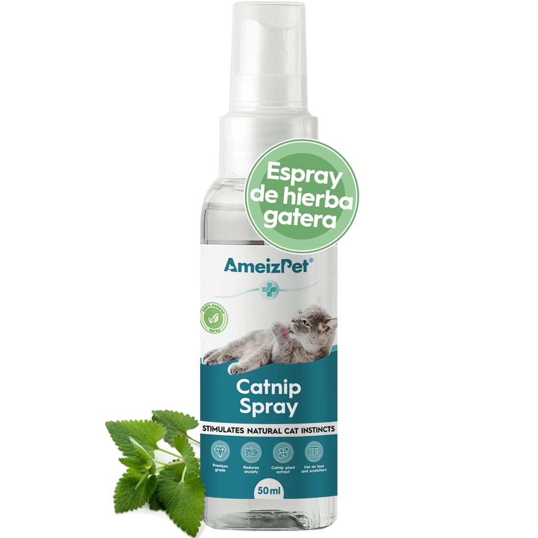 AmeizPet Catnip Spray para Gatos, Cat Scratching Spray Mist, Cat & Kitten Behavior Spray Transparente 50 ml (1.69 Oz)