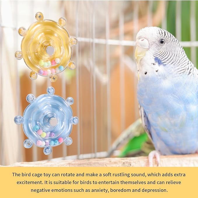 Bird Toys For Parakeets & Parrots - 3pcs Colorful Spinner Rattle Chew Toys For Bird Cage Enrichment