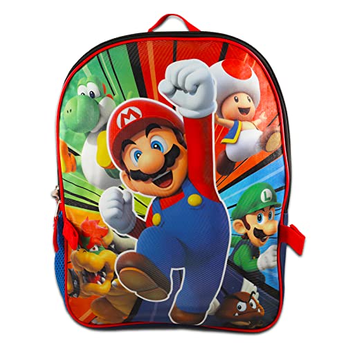 Super Mario Backpack And Lunch Box Set For Kids - Mario Backpack And Lunch Bag Bundle With 200 Mario Stickers, Water Bottle, And More (Super Mario School Supplies For Boys) #TOP1