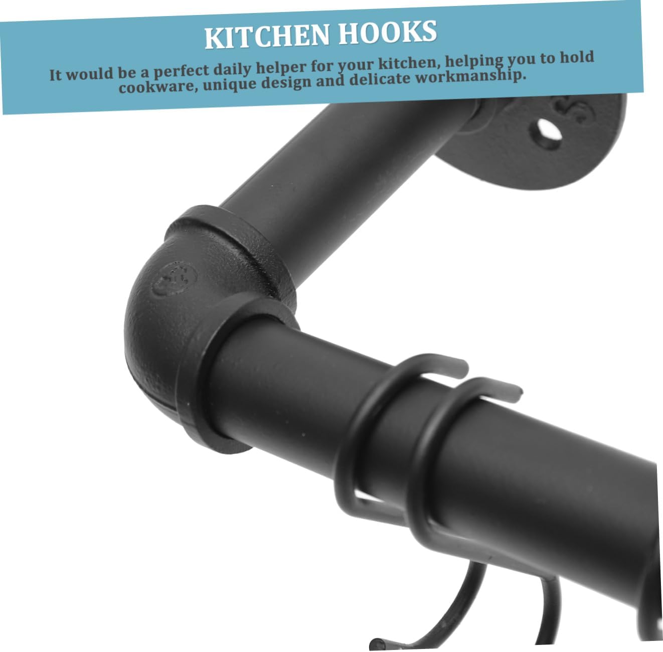 Wall Mounted Pot and Pan Rack with Hooks, Industrial Kitchen Rail 13x60cm, Steel Hanging Pot Organizer for Cooking Utensils Storage