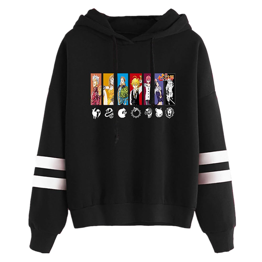 Charous Unisex Black Anime The Seven Deadly Sins Cartoon Bar-Sleeve Hoodie, Loose Sweatshirts Used For Manga Fans Cosplay Gift