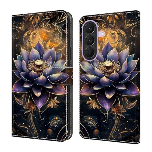Étui pour Samsung S24 en cuir avec détails lotus doré style raffiné