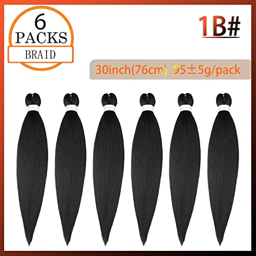 ShowJarlly Pre-Stretched Braiding Hair 6Packs/Lot Natural Black Yaki Texture Hair Extensions Professional Soft Hair Extensions For Braiding Hot Water Setting Crochet Hair Braiding(30inch,1B#) - Image 2