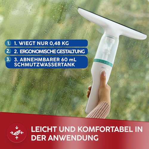 MPM Fenstersauger MDS-01 - Fenstersauger der automatisch Wasser absaugt - Ohne Streifen und Wasserflecken - 40 Minuten Betriebszeit mit Einer Ladeladung