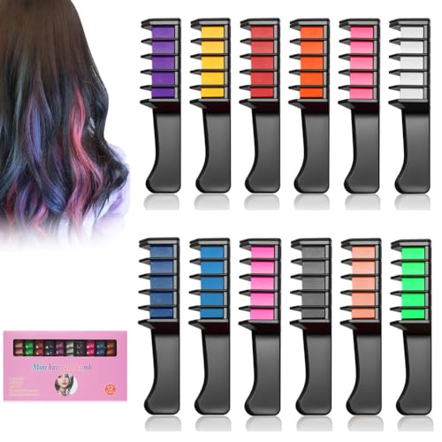 12 Colors Festive Fun Hair Chalk Combs, 2026 New Temporary