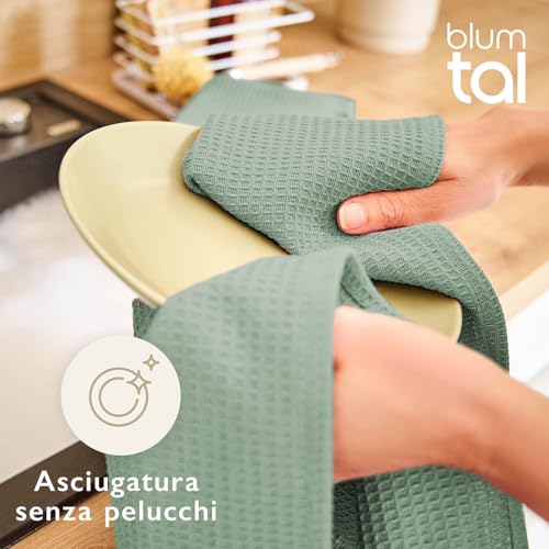 Blumtal strofinacci cucina cotone 50x70cm in set da 4 - stracci cucina 100% cotone - canovacci cucina cotone lavabili a 60°C - verde - immagine 5