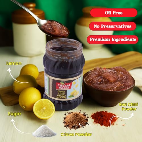 Image of Chokhi Dhani Sweet Lime Pickle Pack of 2 (1.2kg Each) | Khatta Meetha Nimbu Achar | Sweet & Sour Lemon Pickle | Oil Free | No Artificial Flavours | Traditional Indian Pickle
