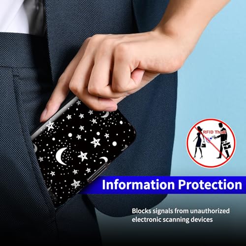 Credit Card Holder, Mini RFID Aluminum Wallet, Cute Slim Business Hard Card Case, Universal Metal Card Wallet for Women Men Luxuious Moon4