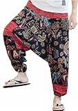 CLANMILUMS Men Women Harem Pants Elastic Drawstring Waist Loose Fit Hippie Boho Aladin Yoga Pants (Medium, Red)