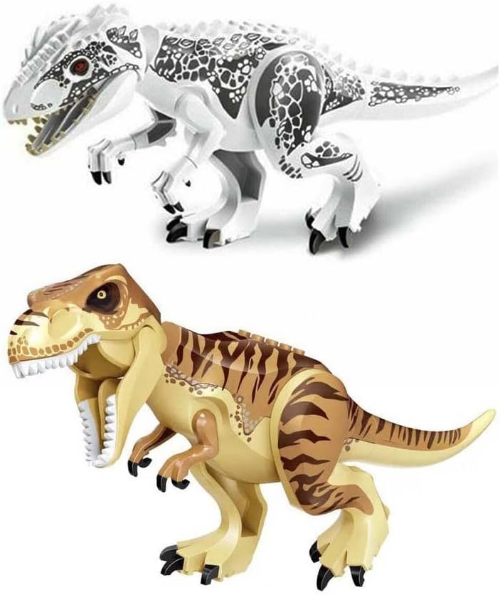 2PCS Indominus T Rex Blocks Toys,Large Dinosaur Figure,Realistic Dinosaur Toy Figures,Gift for Adults and Children（White Tyrannosaurus + Rex Tyrannosaurus）