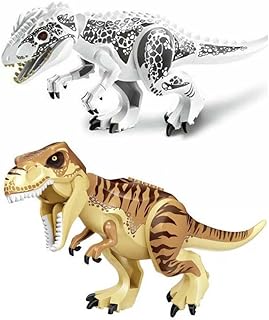 ZEMI 2PCS Indominus T Rex Blocks Toys,Large Dinosaur Figure,Realistic Dinosaur Toy Figures,Gift for Adults and Children（White Tyrannosaurus + Rex Tyrannosaurus）